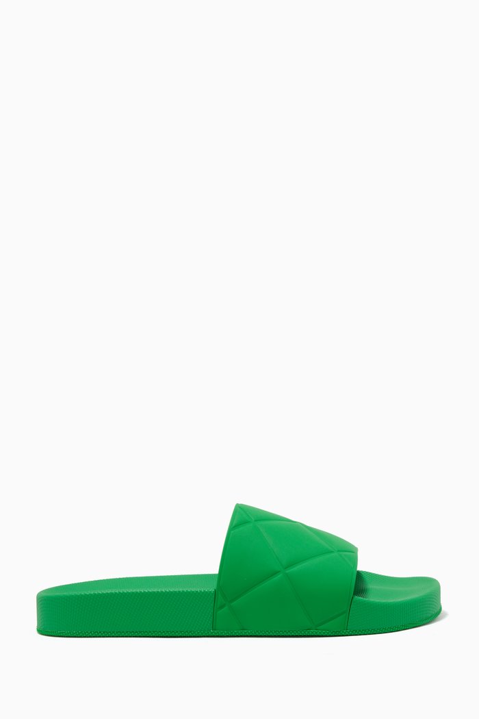 

Slide Sandals in Quilted Rubber, Green