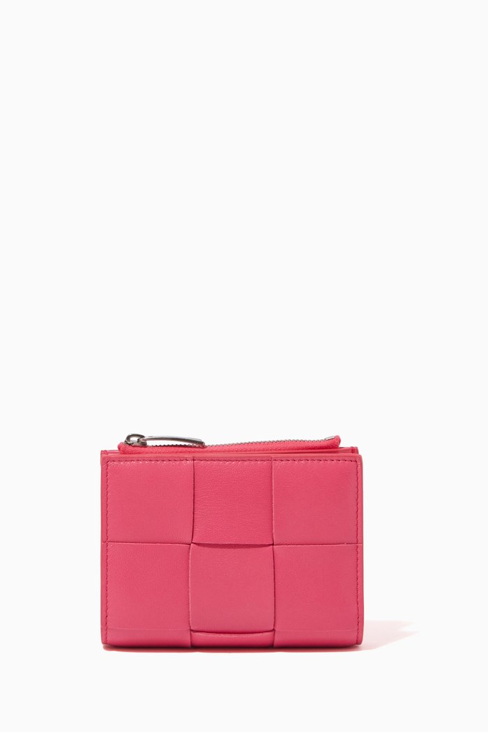 

Bi-fold Zip Wallet in Intrecciato Nappa, Pink