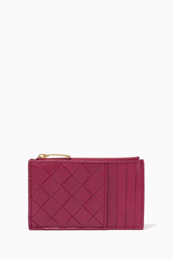 

Zipped Card Case with Coin Purse in Intrecciato Nappa, Red