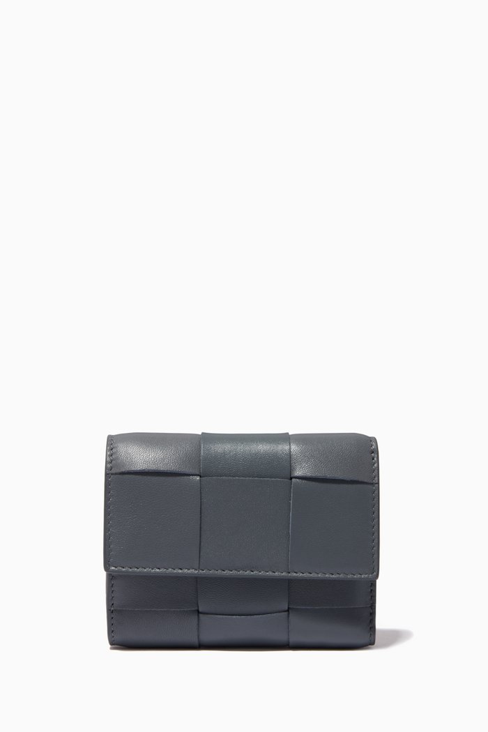 

Tri-fold Zip Wallet in Intrecciato Nappa, Grey