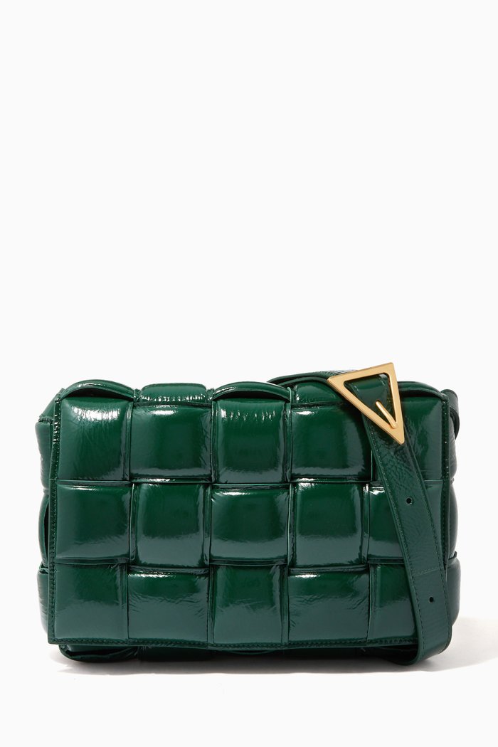 

Padded Cassette Bag in Textured Leather, Green