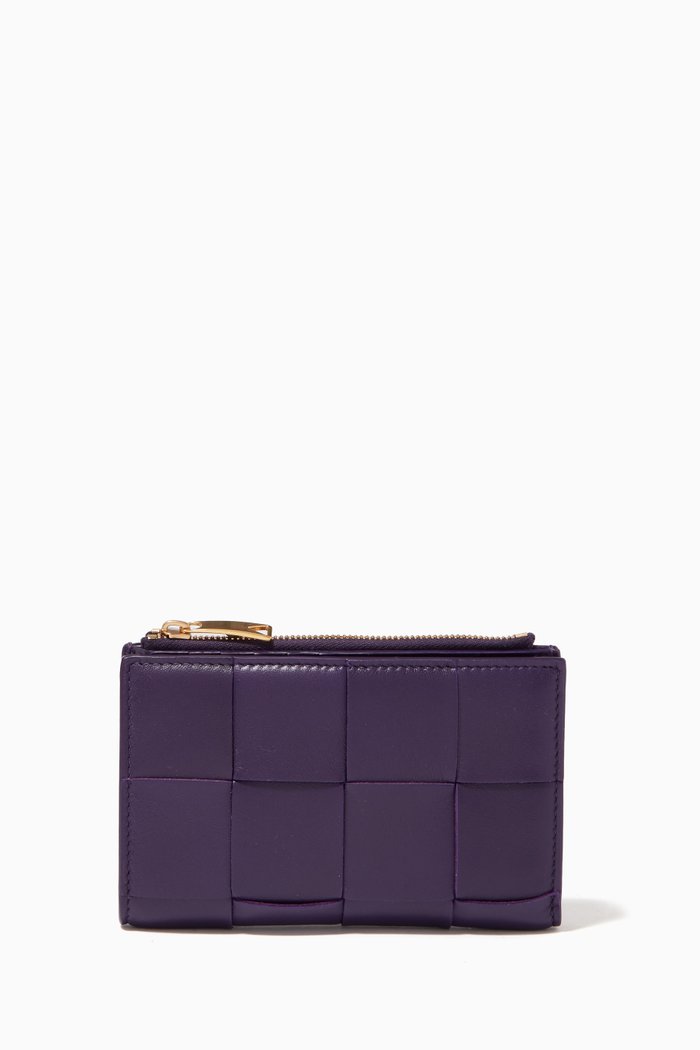 

Bi-fold Zip Wallet in Intrecciato Nappa, Purple