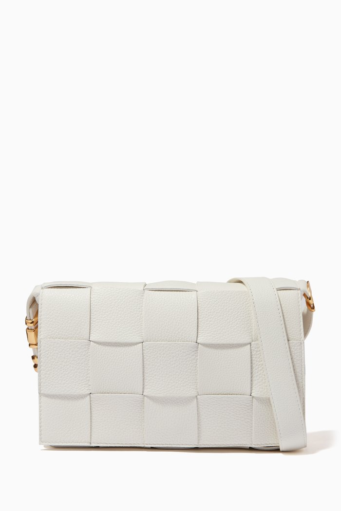 

Cassette Bag in Intreccio Leather, White