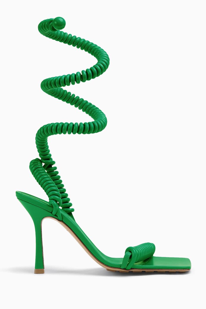 

Wire Stretch Sandals in Leather & Rubber, Green