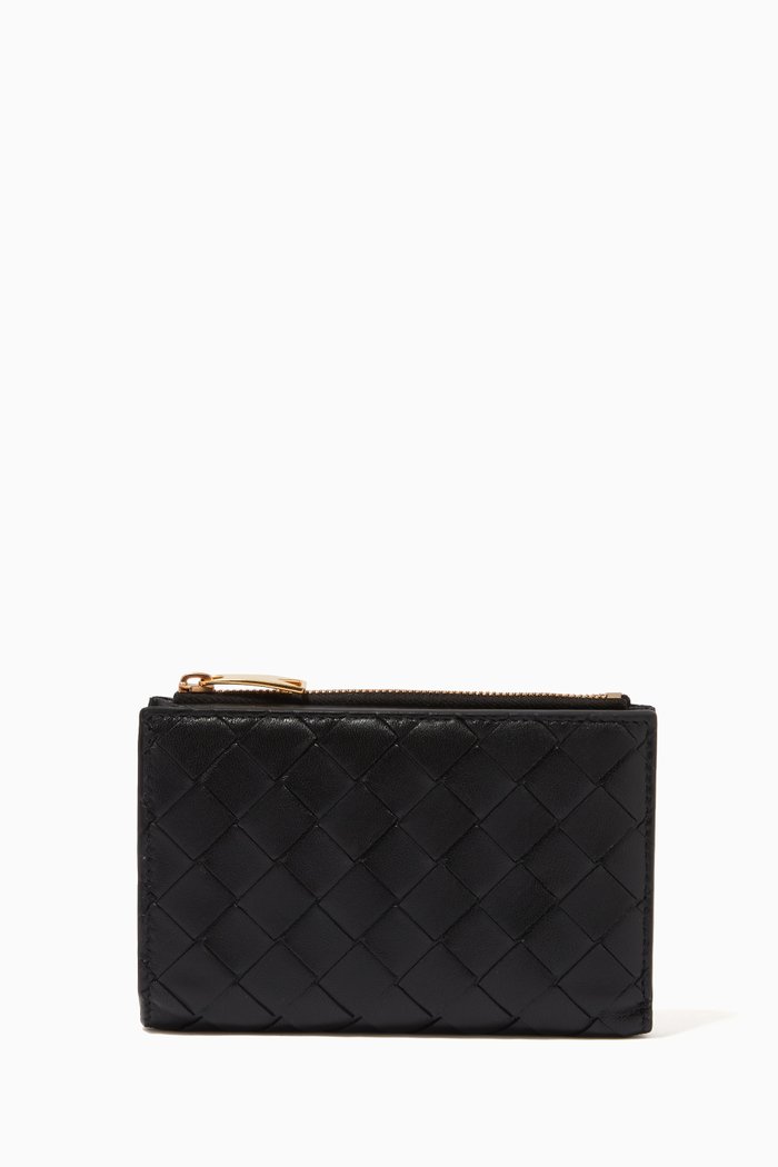 

Bi-fold Zip Wallet in Intrecciato Nappa, Black