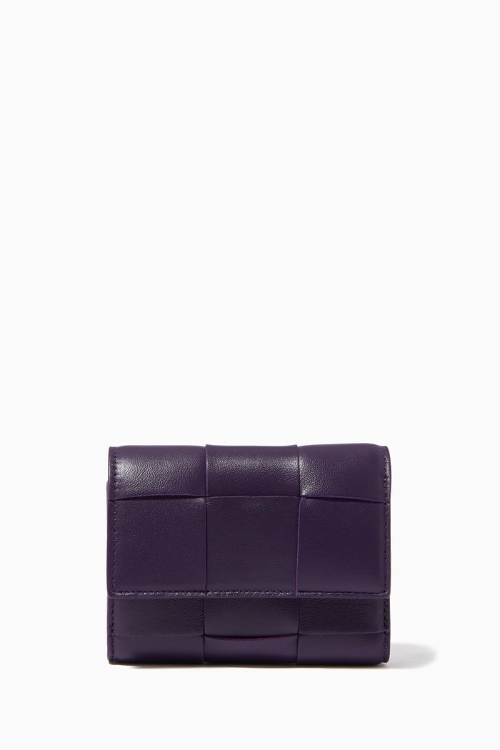 

Tri-fold Zip Wallet in Intrecciato Nappa, Purple