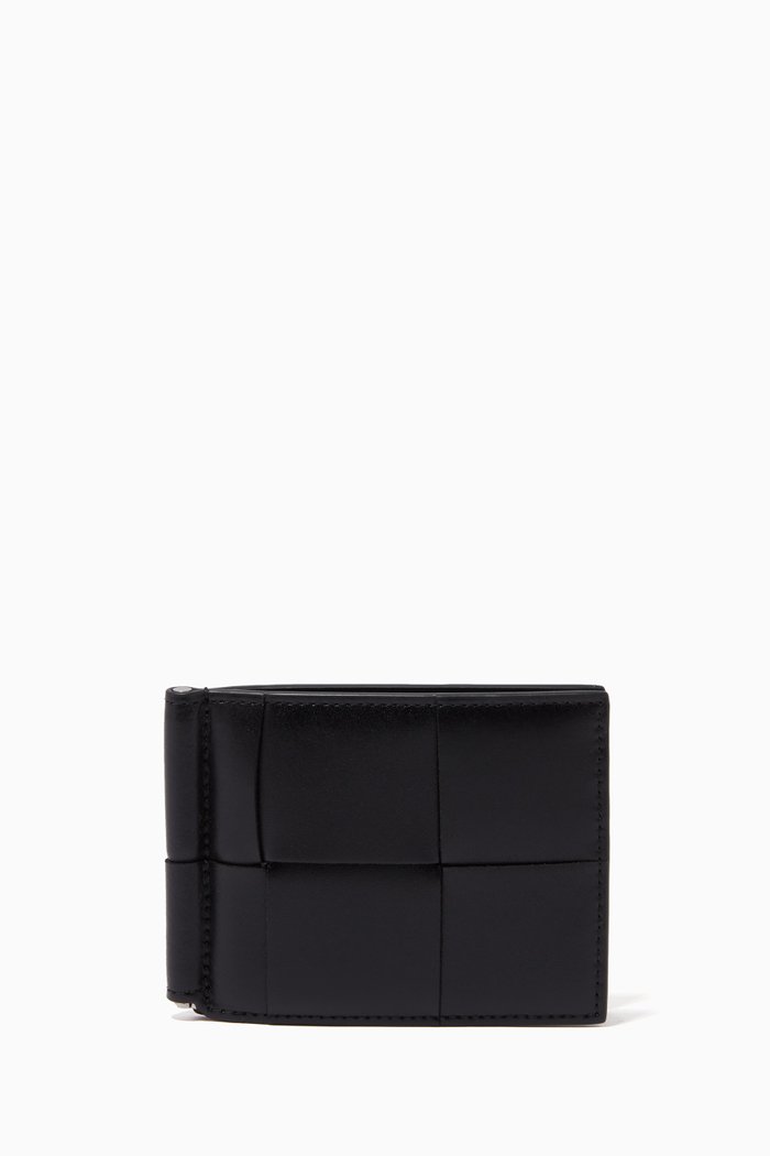 

Bill Clip Wallet in Intrecciato Urban Leather, Black