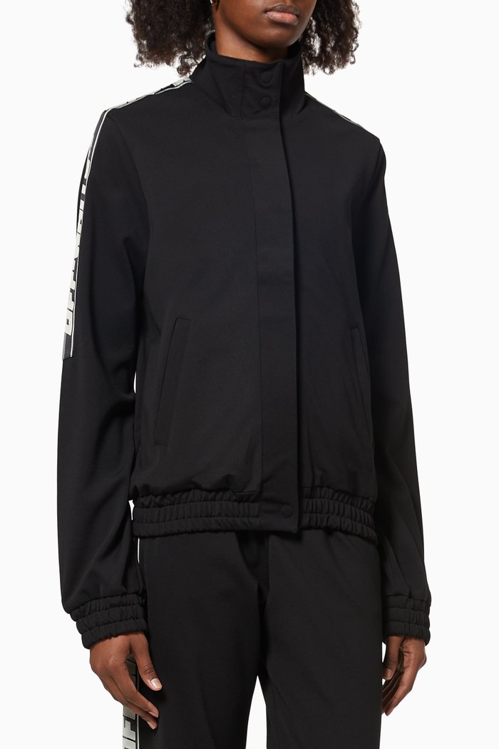 Logo Band Active Track Jacket in Technical Fabric, Black