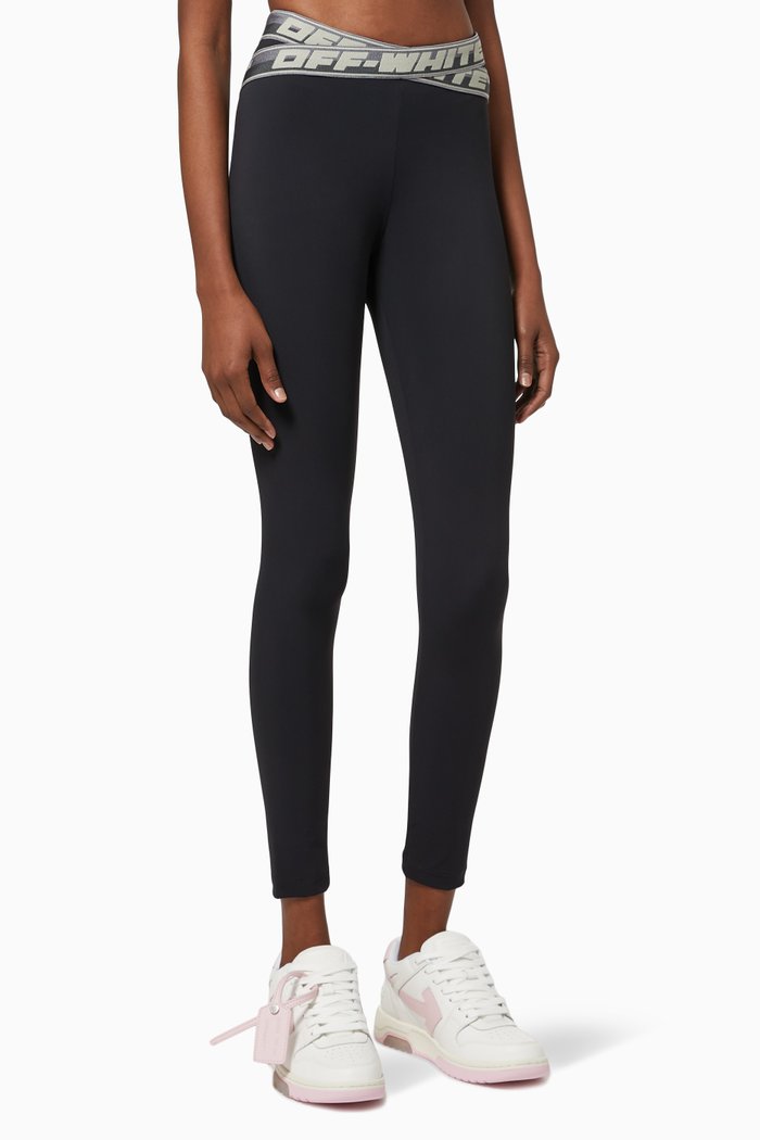 

Logo Band Active Leggings in Technical Fabric, Black