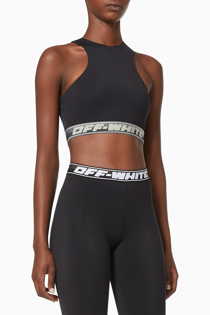 

Logo Band Active Bra in Stretch Nylon, Black