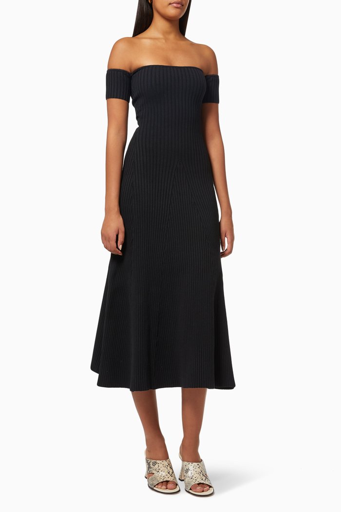 

Valerie Midi Dress in Ribbed Knit, Black