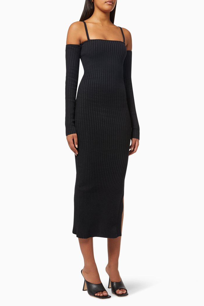 

Blaise Midi Dress in Ribbed Knit, Black