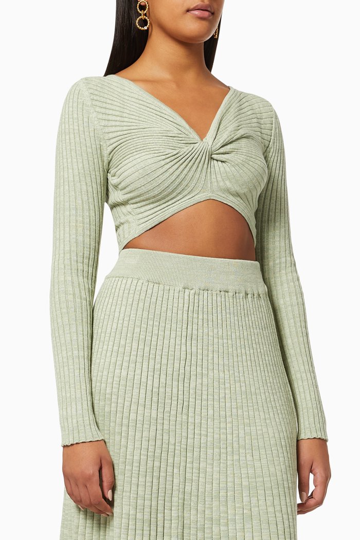 

Pascale Crop Top in Ribbed Knit, Green