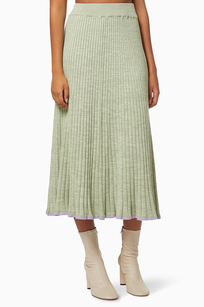

Felicia Midi Skirt in Ribbed Knit, Green
