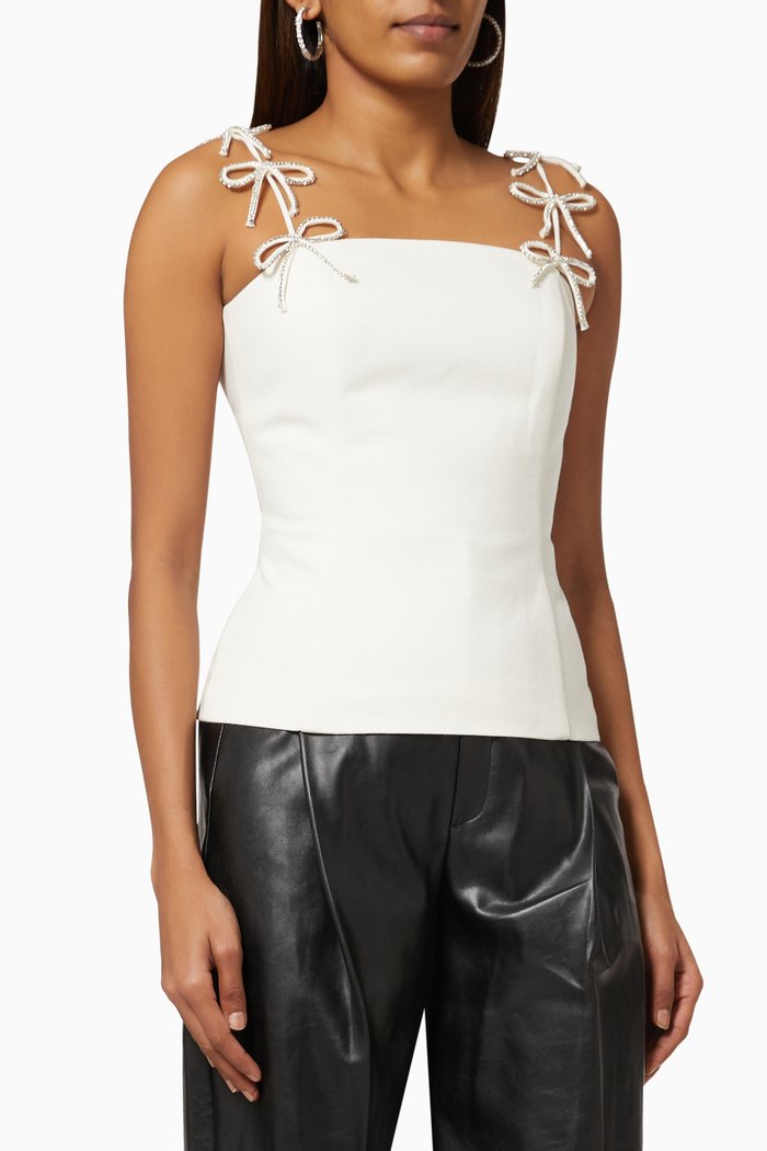 

Crystal Bows Corset Blouse in Cotton, White