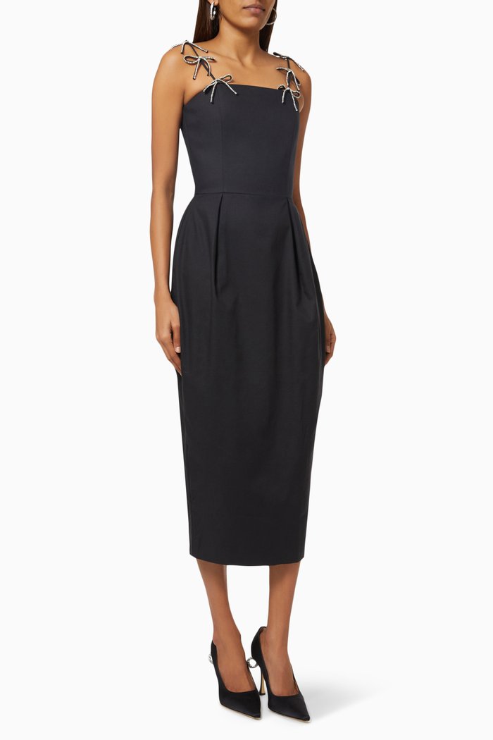 

Crystal Bows Pencil Dress in Cotton, Black