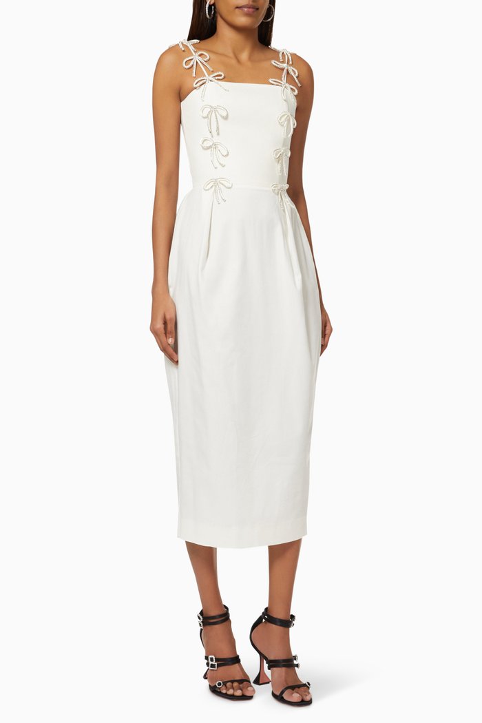 

Crystal Bows Pencil Dress in Cotton, White