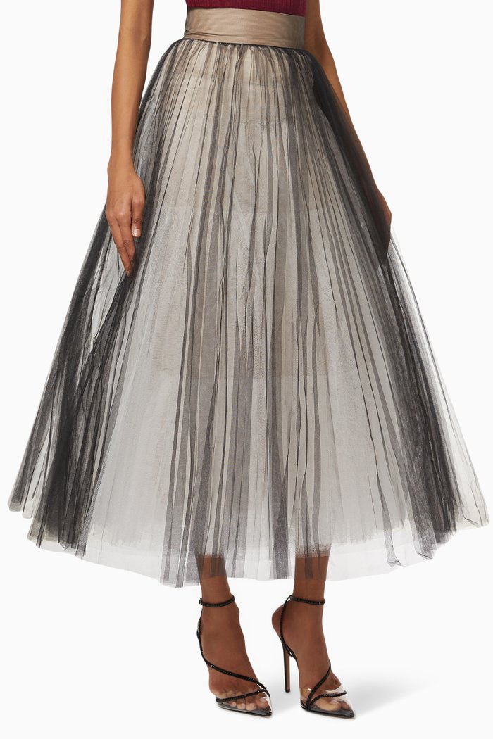 Pleated Ballerina Skirt in Tulle, Neutral