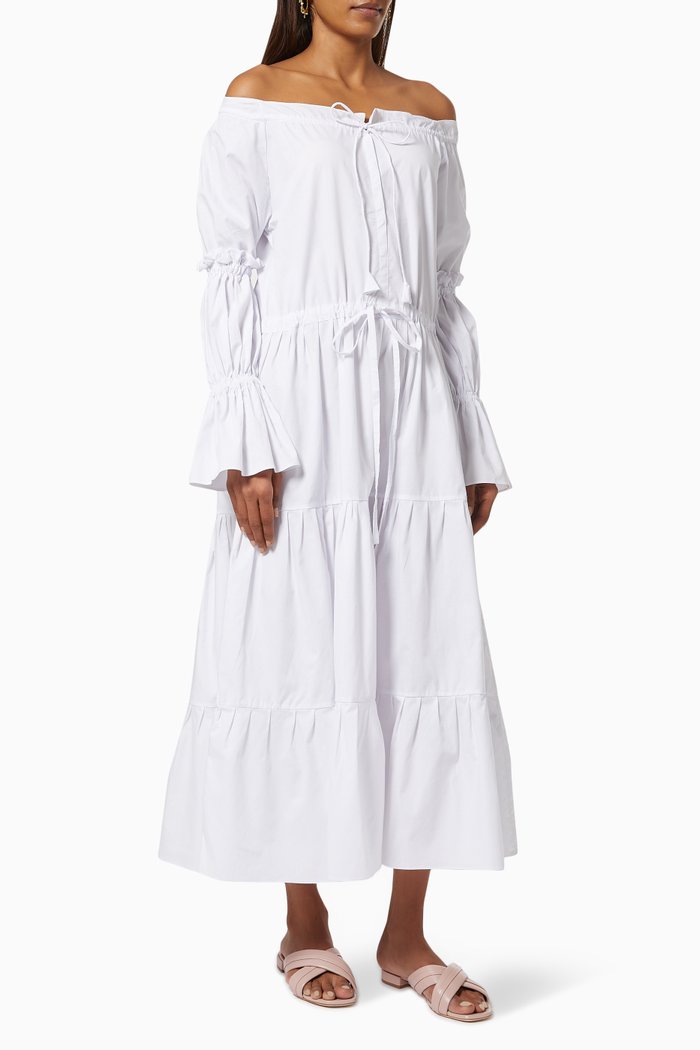 

Off Shoulder Dress in Cotton, White