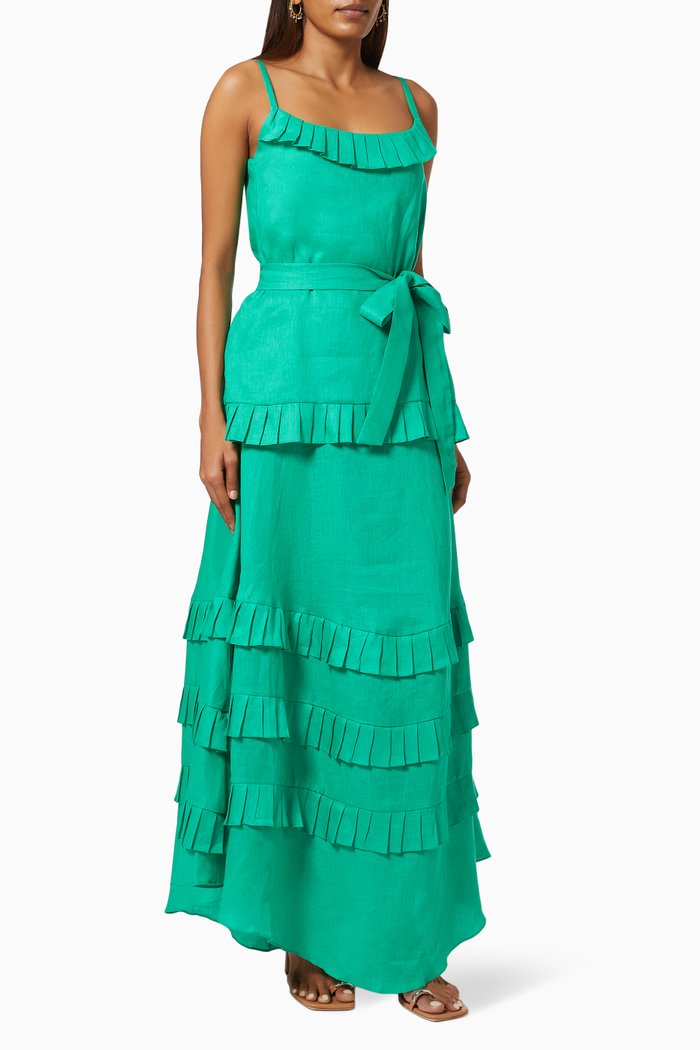 

Ruffle Dress in Linen, Green