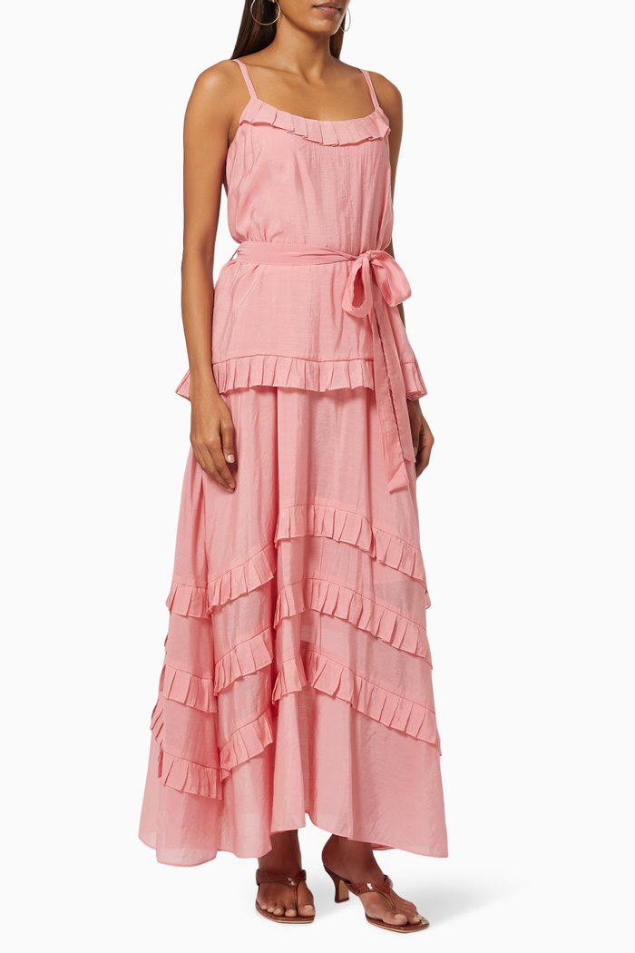 

Ruffle Dress in Linen, Pink