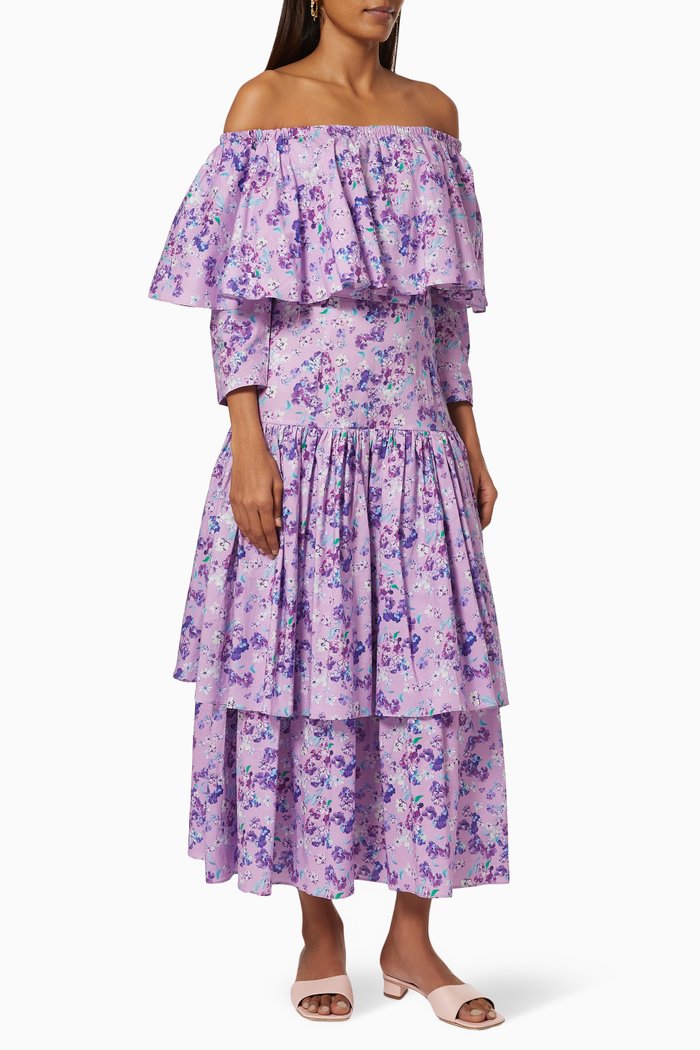 

Triangle Off-shoulder Dress in Cotton, Purple