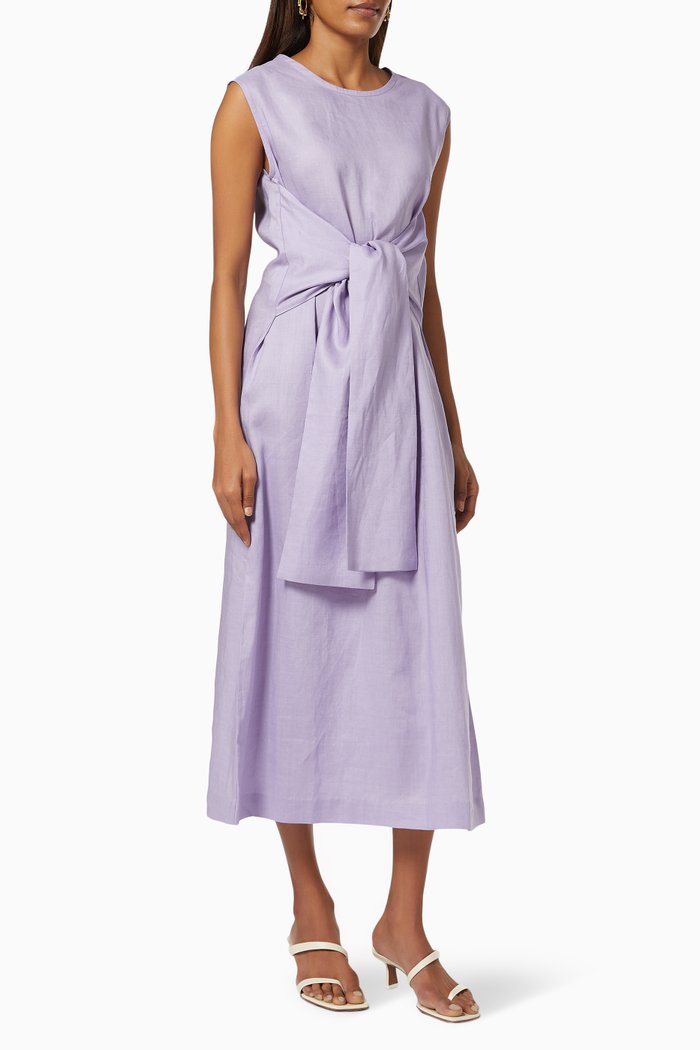 

Sash Midi Dress in Linen, Purple