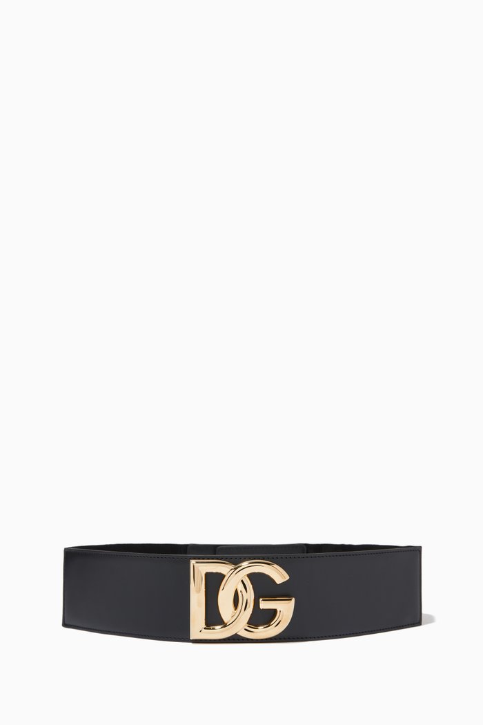 

Thick Belt with Millennial DG Logo in Leather & Elastic, Black
