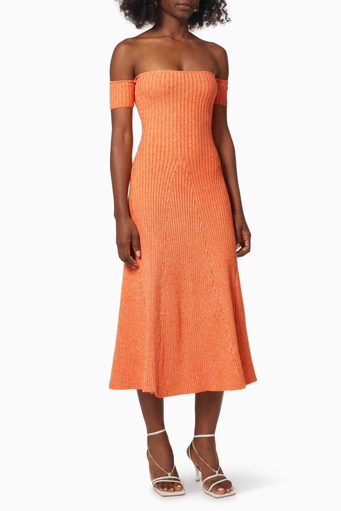 Valerie Dress in Rib-knit, Orange