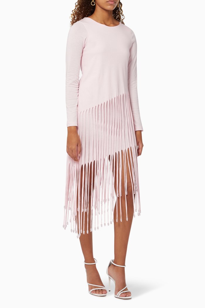 

La Veta Fringed T-shirt Dress in Cotton, Pink