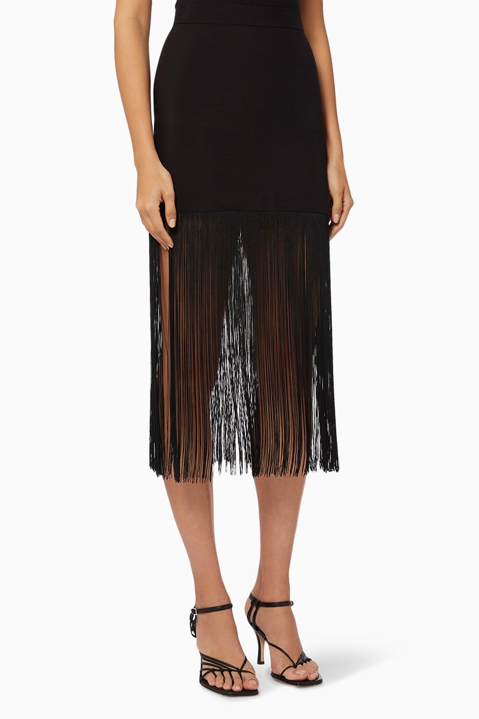 

Libelula Fringe Skirt in Viscose Blend, Black