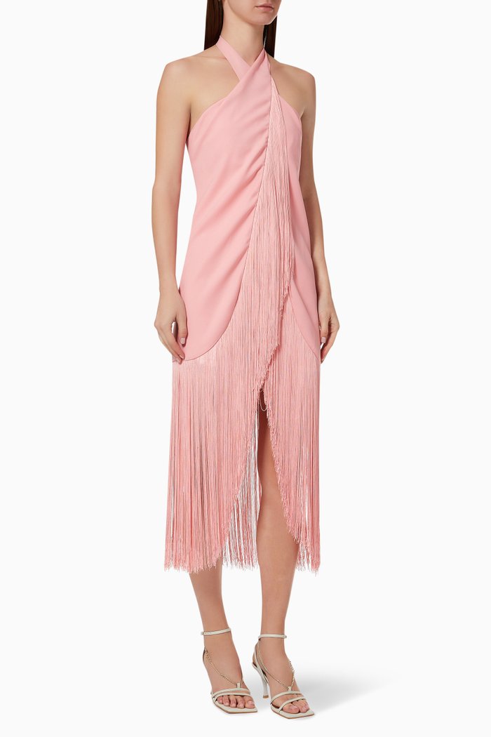 

Besco e Coco Fringe Dress in Crepe, Pink
