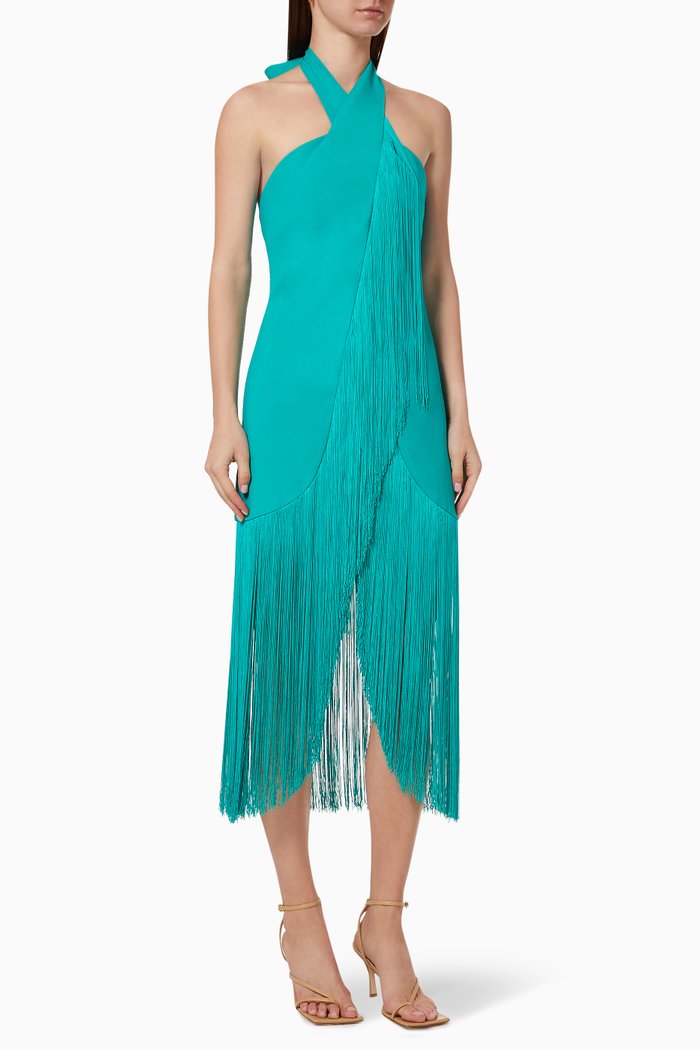 

Besco e Coco Fringe Dress in Crepe, Blue