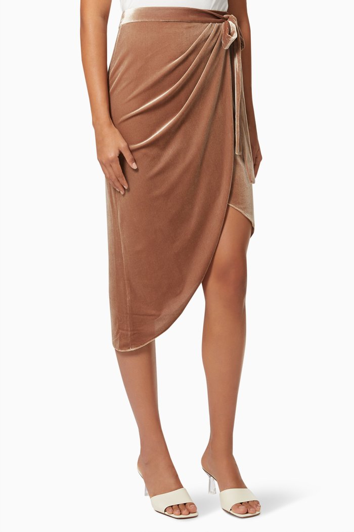 Luciernaga Wrap Skirt in Velvet, Brown