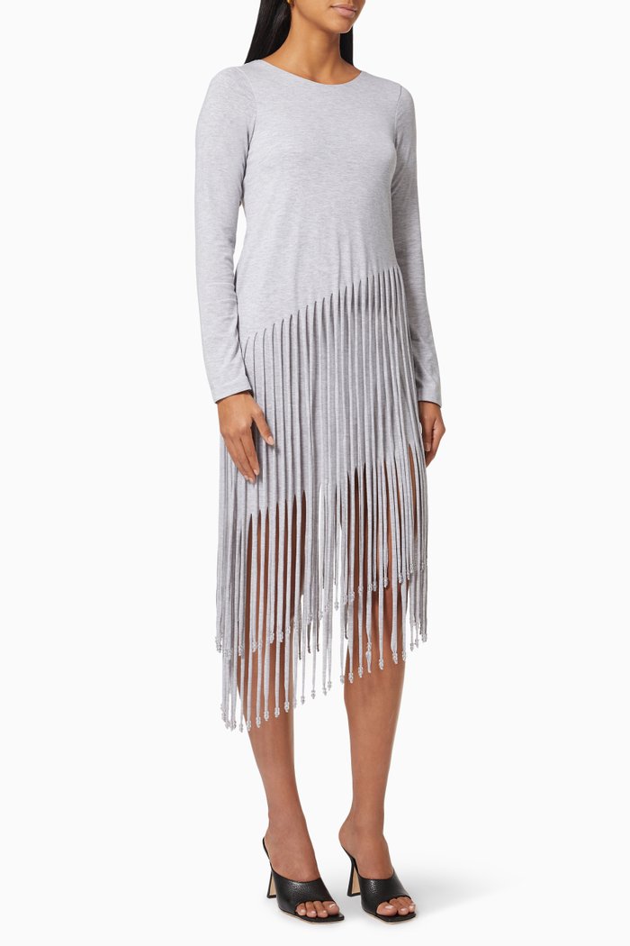 

La Veta Fringed T-shirt Dress in Cotton, Grey