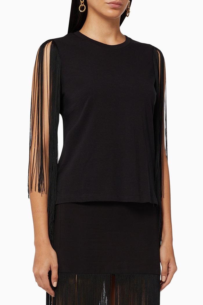 

El Sauce Tree Fringe T-shirt in Cotton, Black