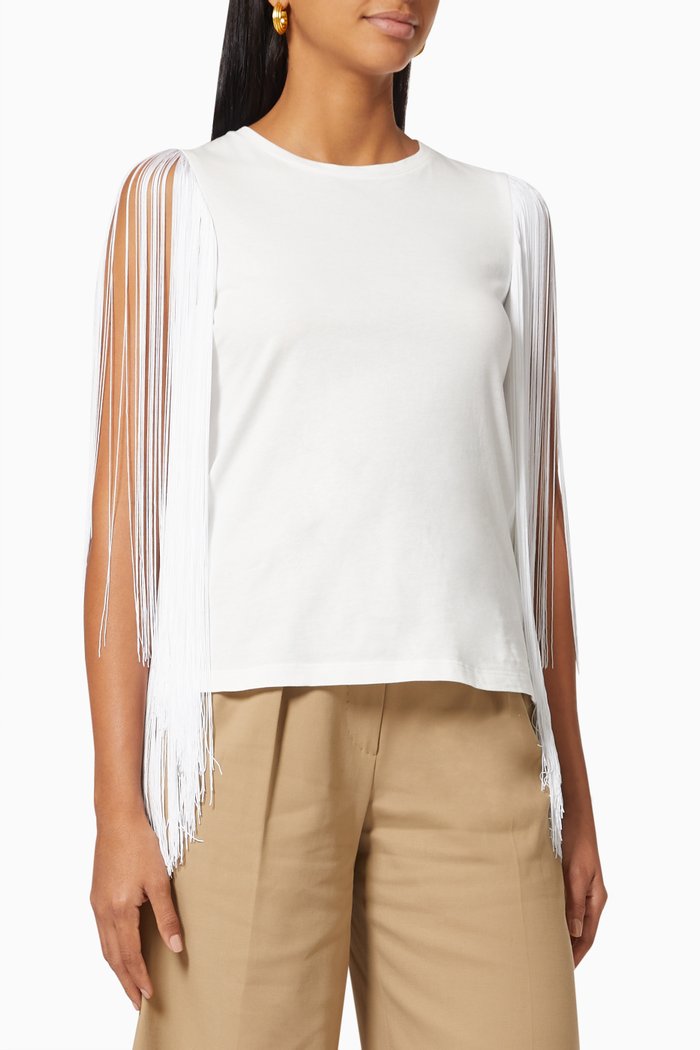 El Sauce Tree Fringe T-shirt in Cotton, White