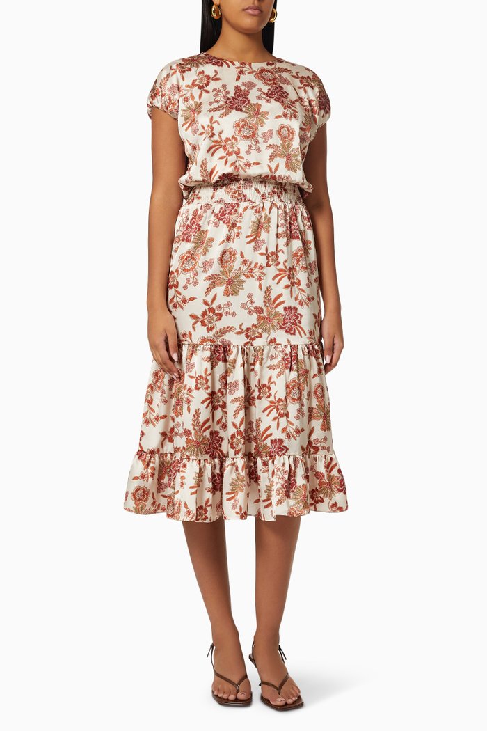 

Falling Floral Dress in Satin, Pink