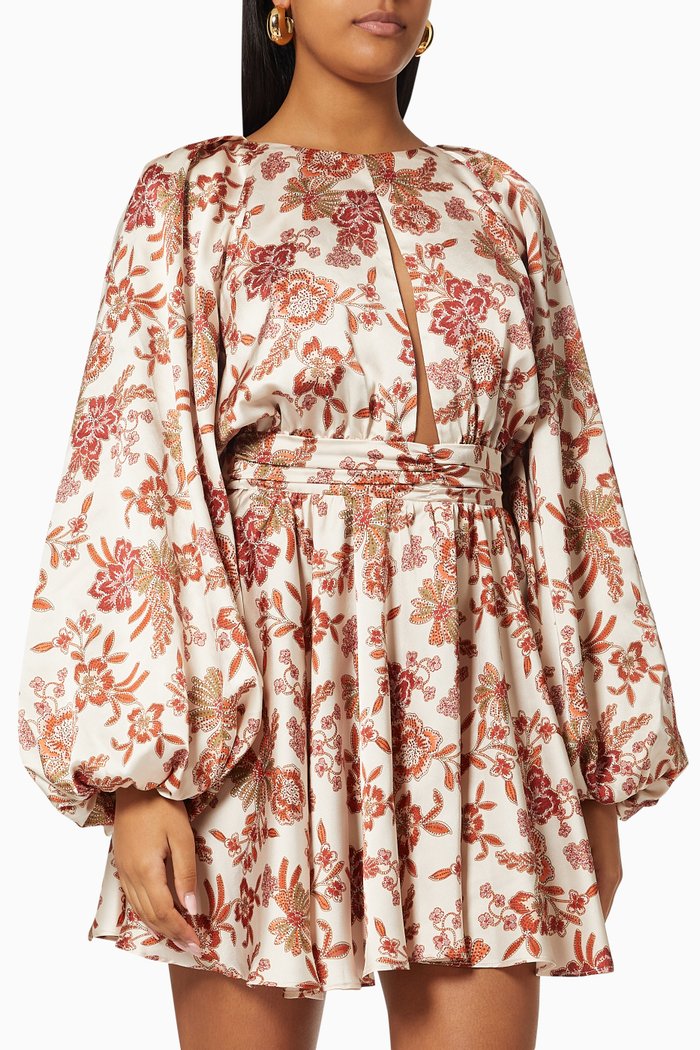 

Falling Floral Dress in Satin, Pink