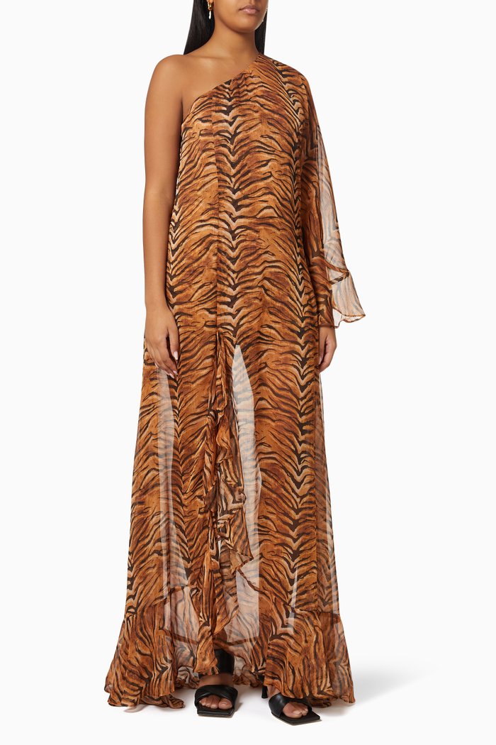 

Tigresse One-shoulder Dress in Chiffon, Brown