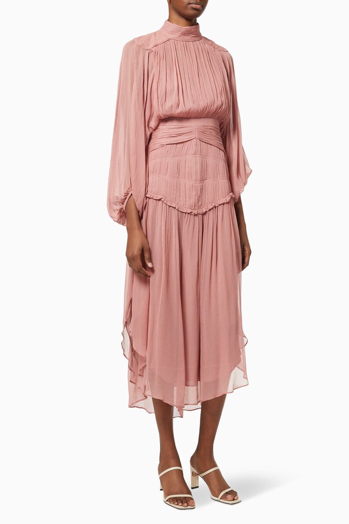 Olympia Midi Dress in Chiffon, Rose gold
