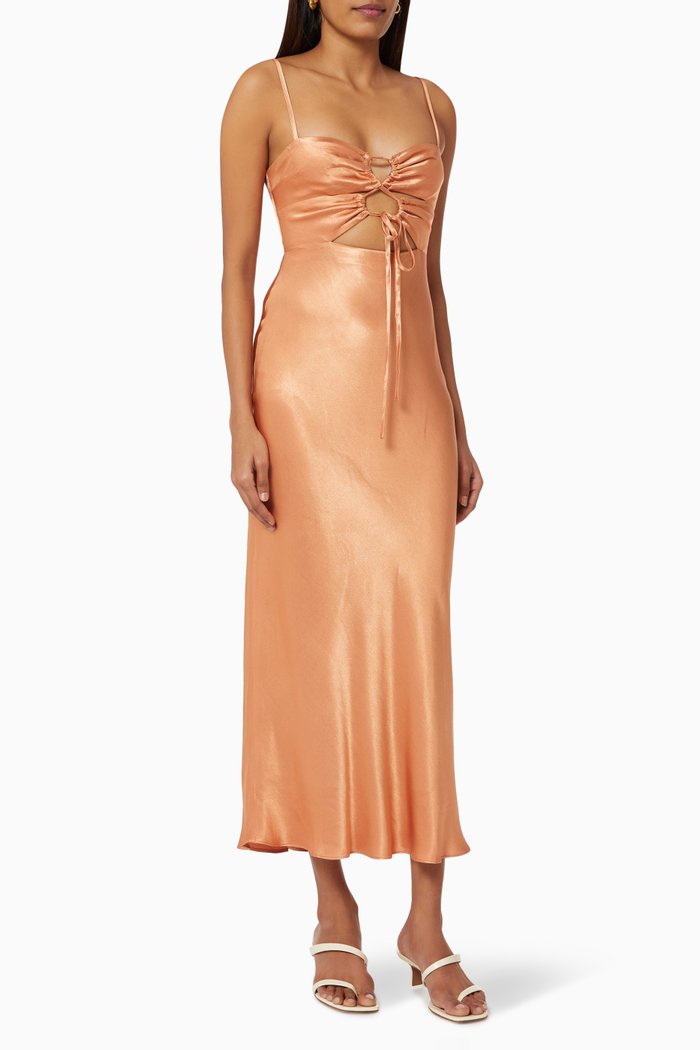 

Eloise Midi Dress in Viscose Satin, Brown