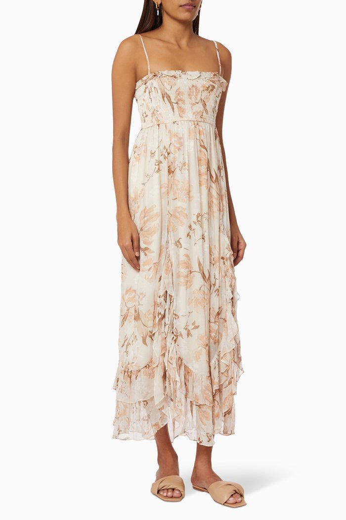 

Nina Shirred Midi Dress in Chiffon, Neutral