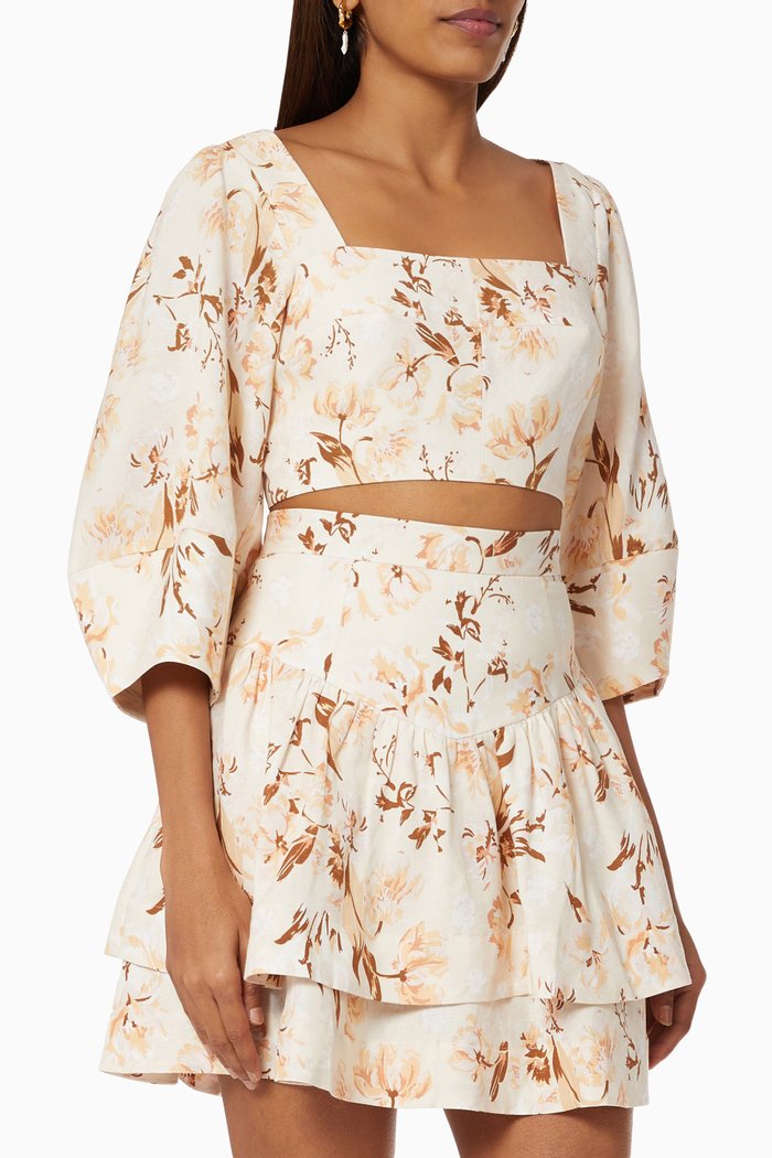 

Roxane Crop Top in Linen Blend, Neutral