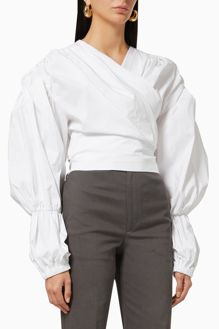 

Clare Wrap Top in Cotton Poplin, White