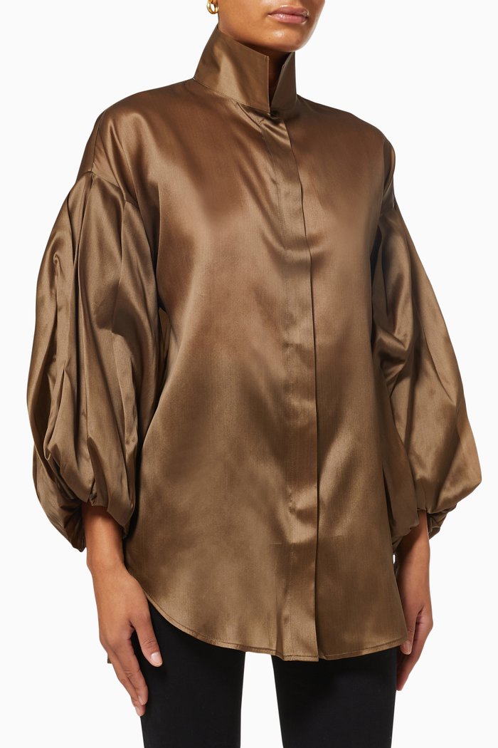 

Gilda Pleated Balloon Sleeves, Brown