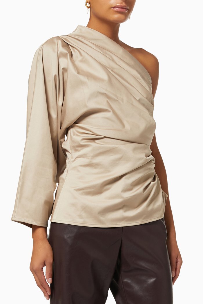 

Bonnie One Shoulder Ruched Top, Neutral