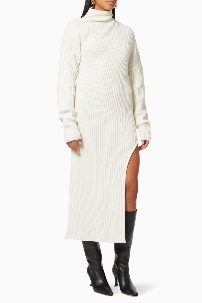 

Deborah Dress in Cashmere & Wool Ribbed Knit, White