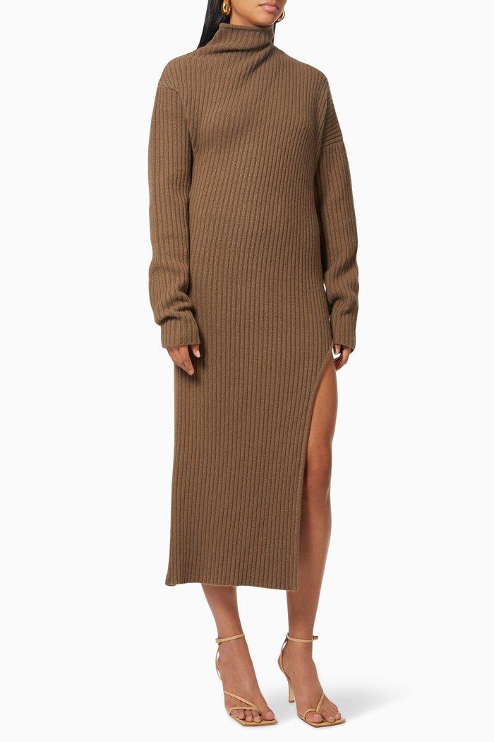 

Deborah Dress in Cashmere & Wool Ribbed Knit, Brown