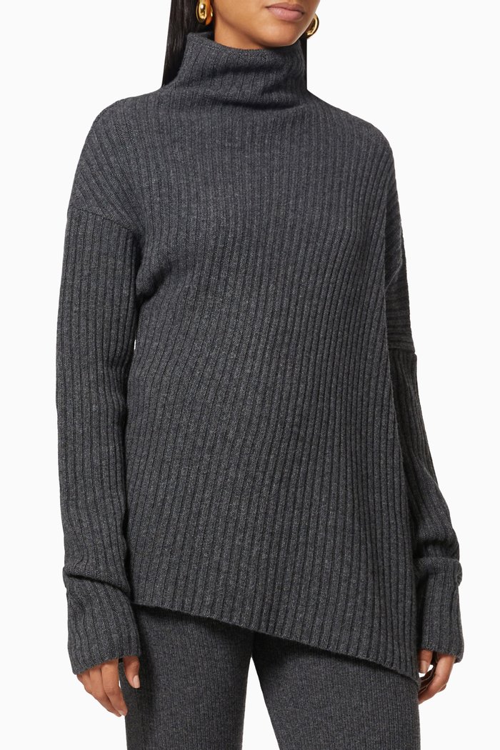 

Candela Sweater in Cashmere & Wool Ribbed Knit, Grey